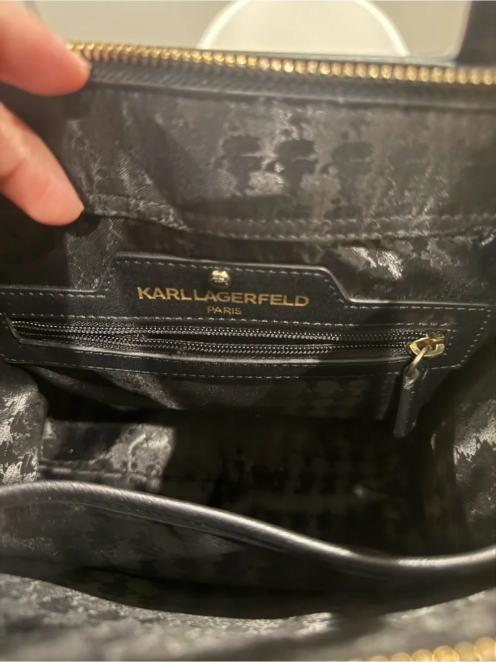 Karl Lagerfeld Black Textured Leather Satchel with Gold Logo - Picture 7 of 11